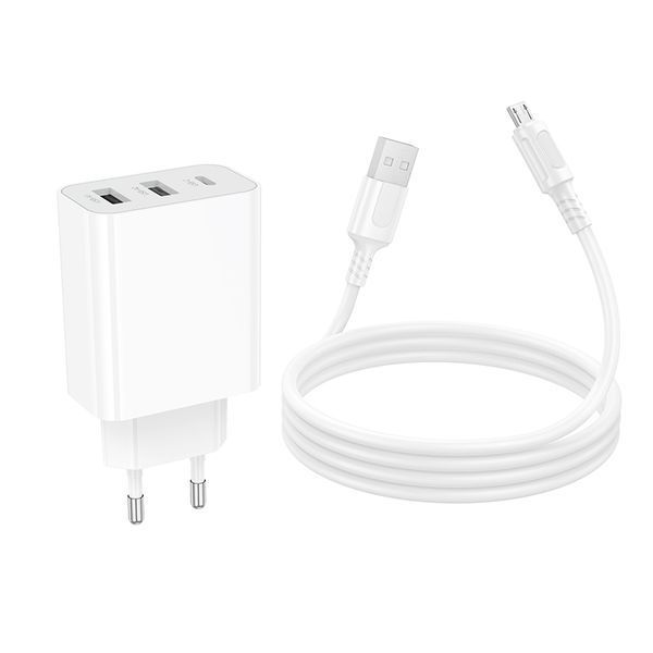 Сетевое зарядное устройство с кабелем BOROFONE BA105A Stellar three-port charger set (Micro) (EU) White 201413551 фото