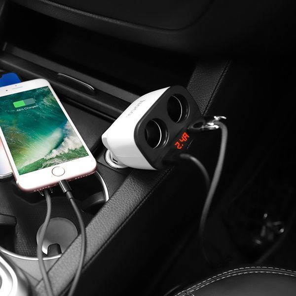 Автомобильное зарядное устройство HOCO Z28 Power ocean cigarette lighter in-car charger with digital display White 429200113 фото
