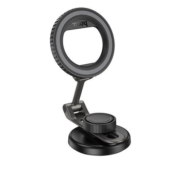 Автодержатель для телефона HOCO H77 View folding magnetic ring car holder (center console) Black Metal Gray 954250517 фото