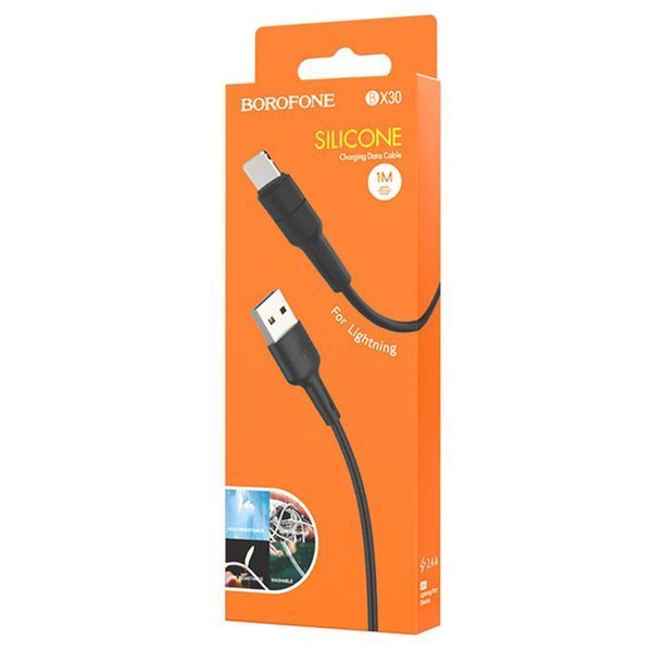 Кабель BOROFONE BX30 USB to iP 2.4A, 1m, silicone, TPE connectors, White 890099719 фото