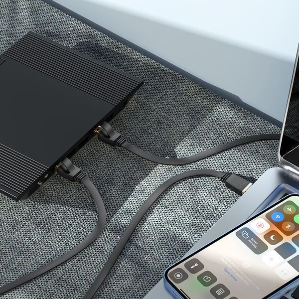 Сетевой кабель HOCO US07 General pure copper flat network cable(L=20M) Black 442582463 фото
