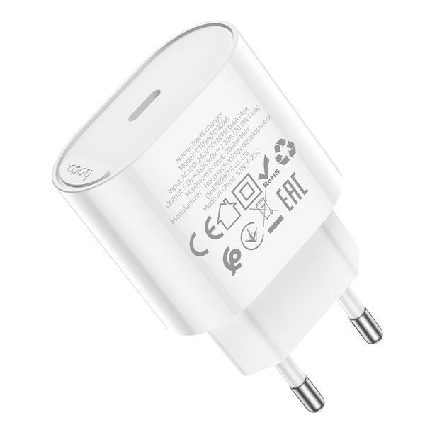 Сетевое зарядное устройство HOCO C109A(PD20W) Fighter single port PD20W charger White 696903543 фото
