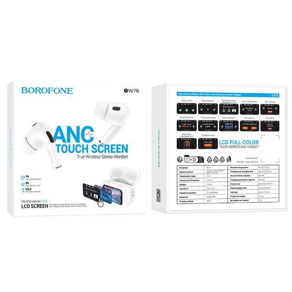 Бездротові навушники TWS BOROFONE BW76 Brocade, touch screen, ANC, Champagne White 491107980 фото