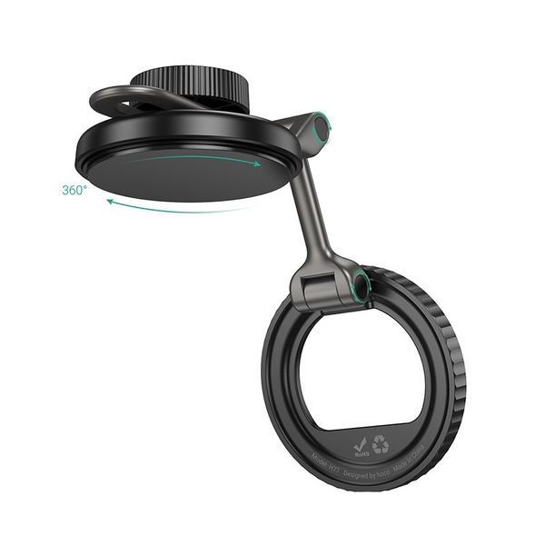 Автодержатель для телефона HOCO H77 View folding magnetic ring car holder (center console) Black Metal Gray 954250517 фото