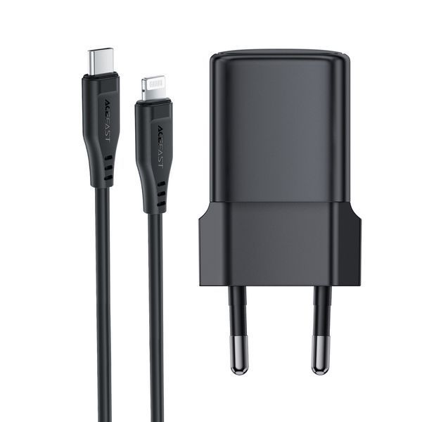 Мережевий зарядний пристрій з кабелем ACEFAST A118 PD30W mini GaN USB-C fast charger set (P16) Black 384149632 фото