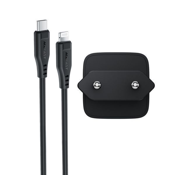 Мережевий зарядний пристрій з кабелем ACEFAST A118 PD30W mini GaN USB-C fast charger set (P16) Black 384149632 фото