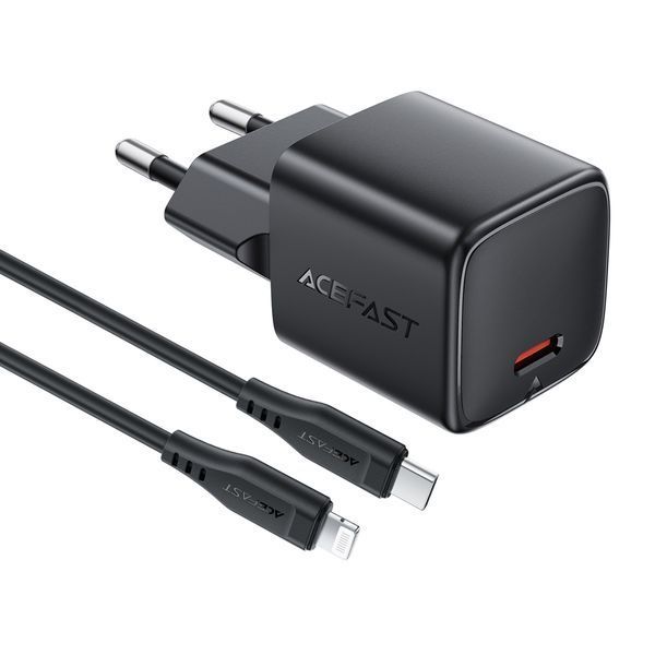 Мережевий зарядний пристрій з кабелем ACEFAST A118 PD30W mini GaN USB-C fast charger set (P16) Black 384149632 фото