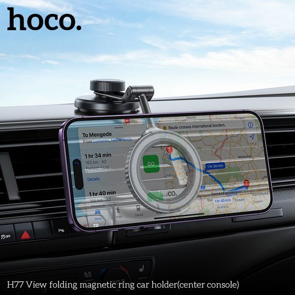 Автодержатель для телефона HOCO H77 View folding magnetic ring car holder (center console) Black Metal Gray 954250517 фото
