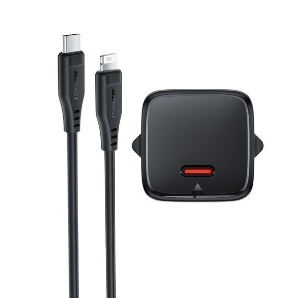 Мережевий зарядний пристрій з кабелем ACEFAST A118 PD30W mini GaN USB-C fast charger set (P16) Black 384149632 фото