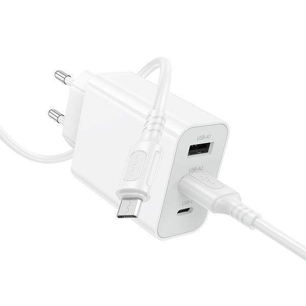Сетевое зарядное устройство с кабелем BOROFONE BA105A Stellar three-port charger set (Micro) (EU) White 201413551 фото