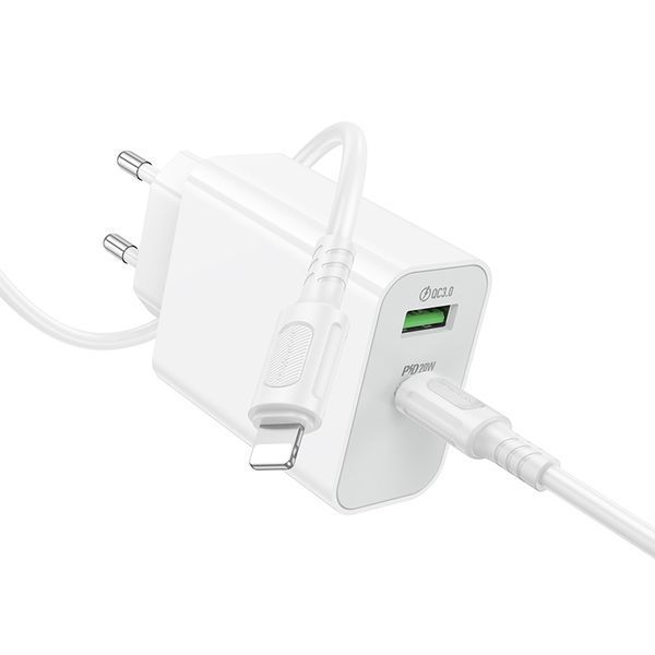 Мережевий зарядний пристрій з кабелем BOROFONE BA106A Stellar PD20W+QC3.0 charger set (C to iP) (EU) White 791394293 фото