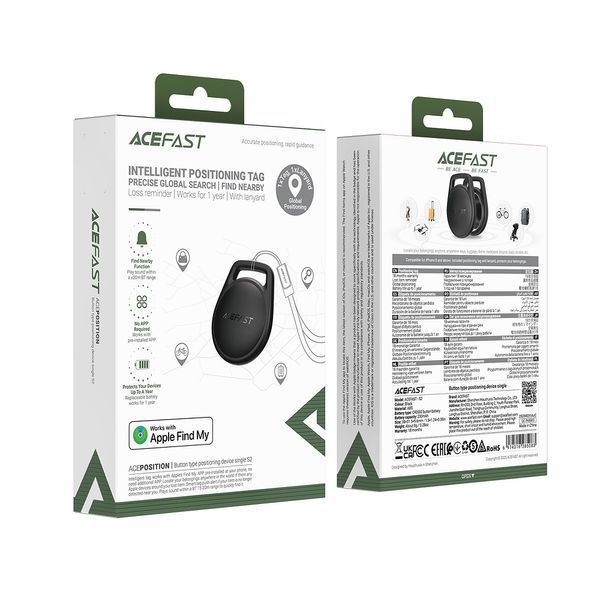 Трекер ACEFAST S2 button type positioning device single Black 105882673 фото