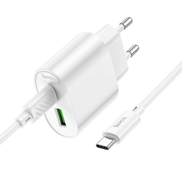 Мережевий зарядний пристрій з кабелем HOCO C109A(PD20W+QC3.0) Fighter PD20W+QC3.0 charger set(C to C) White 861563556 фото