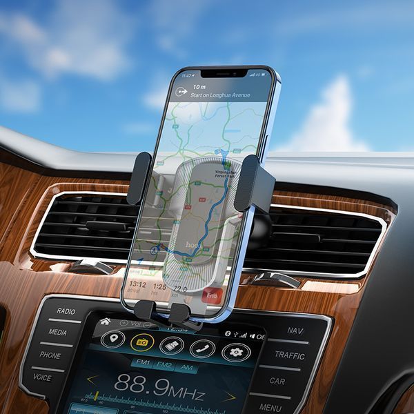 Автотримач для телефона HOCO CA103 vertical and horizontal air outlet gravity car holder Black Metal Gray 224297632 фото