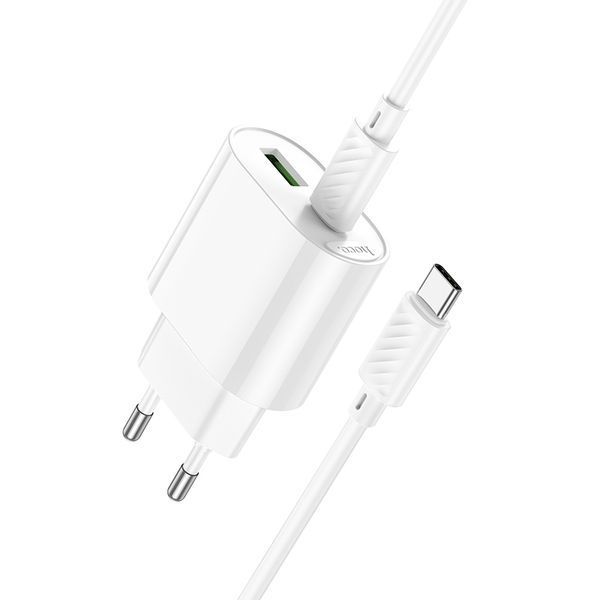 Мережевий зарядний пристрій з кабелем HOCO C109A(PD20W+QC3.0) Fighter PD20W+QC3.0 charger set(C to C) White 861563556 фото