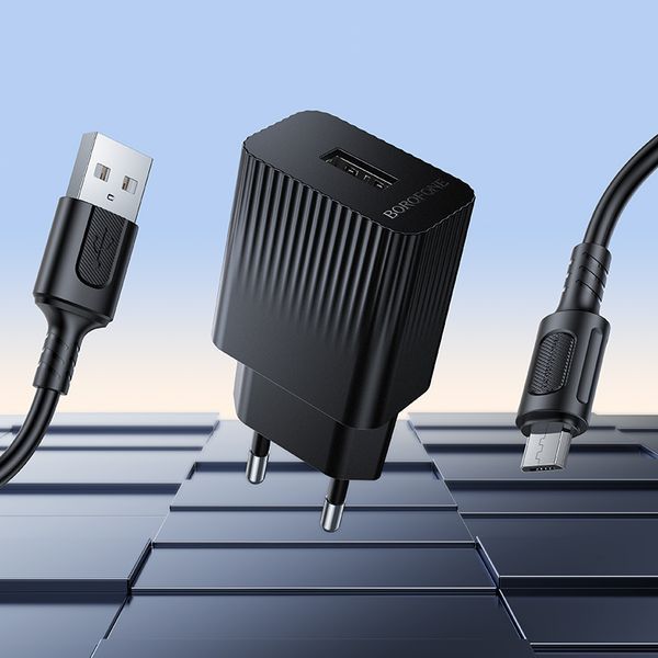 Мережевий зарядний пристрій з кабелем BOROFONE BAS71A Source single-port charger set(Micro) Black 222402042 фото