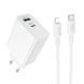 Мережевий зарядний пристрій з кабелем BOROFONE BA106A Stellar PD20W+QC3.0 charger set (C to iP) (EU) White 791394293 фото 1