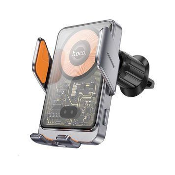 Автотримач для телефона з БЗП HOCO HW7 Transparent Discovery Edition wireless fast charging car holder(air outlet) Metal Gray 156383739 фото