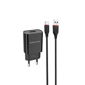 Мережевий зарядний пристрій з кабелем BOROFONE BA20A Sharp single port charger set(Type-C) 10.5W Black 519056152 фото