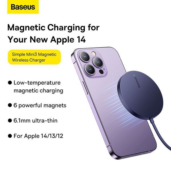 Бездротовий зарядний пристрій Baseus Simple Mini3 Magnetic Wireless Charger 15W Dusty Purple 363941522 фото