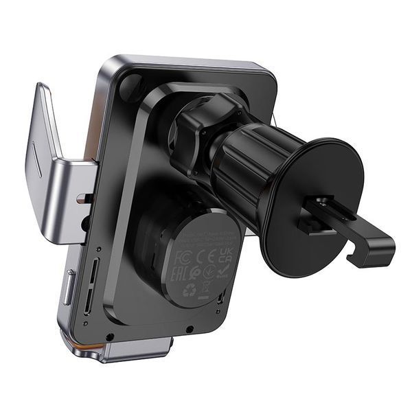 Автотримач для телефона з БЗП HOCO HW7 Transparent Discovery Edition wireless fast charging car holder(air outlet) Metal Gray 156383739 фото