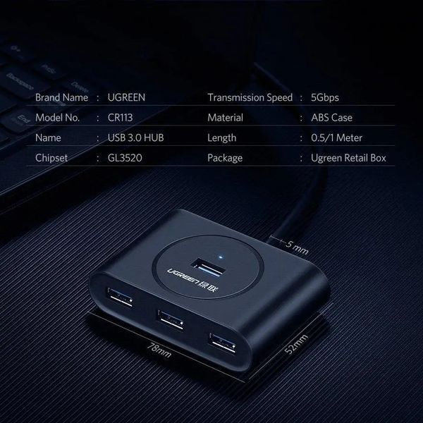 USB-хаб UGREEN USB 3.0 Hub 0.5m (Black) 662125935 фото