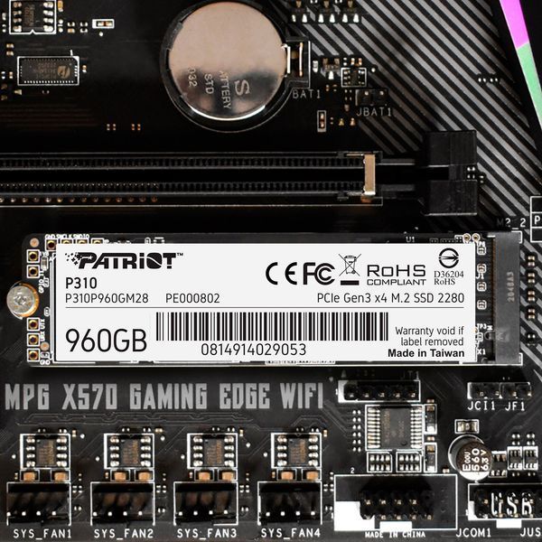 Накопичувач SSD M.2 Patriot P310 960GB NVMe 2280 PCIe 3.0x4 3D NAND TLC 873829517 фото