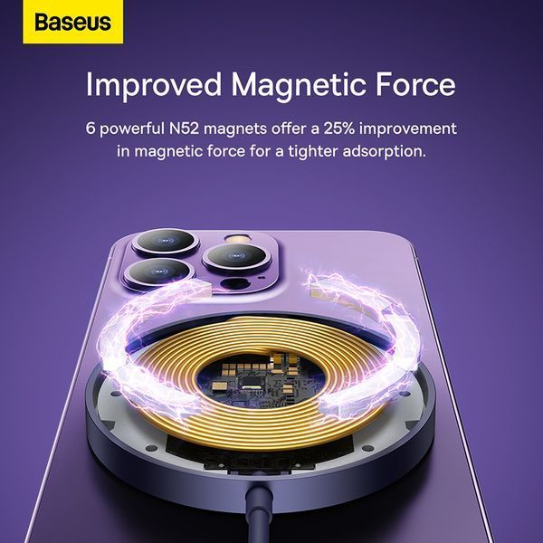 Бездротовий зарядний пристрій Baseus Simple Mini3 Magnetic Wireless Charger 15W Dusty Purple 363941522 фото