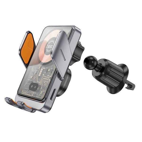 Автотримач для телефона з БЗП HOCO HW7 Transparent Discovery Edition wireless fast charging car holder(air outlet) Metal Gray 156383739 фото