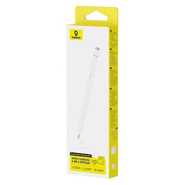 Стилус Baseus Wise Writing HN1 Universal Version Wired Charging 2-in-1 Stylus For HUAWEI/XIAOMI Moon White (With Type-C Cable*1 and Tip*1 and Palm Re 446250413 фото
