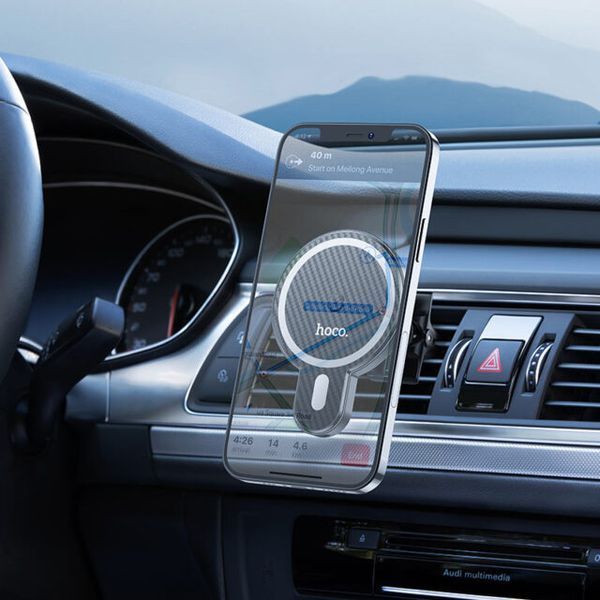Автодержатель для телефона с БЗУ HOCO CA85 Ultra-fast magnetic wireless charging car holder Black 560986860 фото