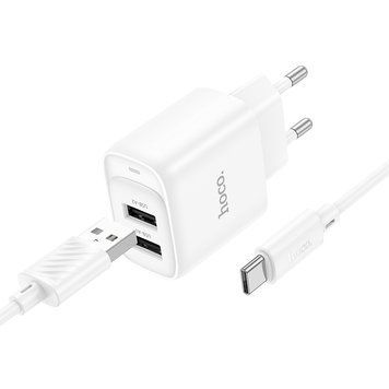 Мережевий зарядний пристрій з кабелем HOCO C141A Smart dual-port charger set(Type-C) White 650617687 фото