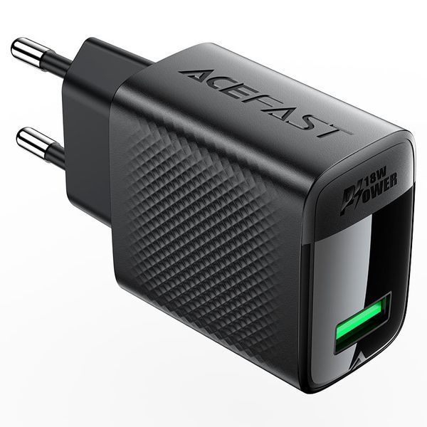 Мережевий зарядний пристрій з кабелем ACEFAST A90 QC18W GaN single USB-A charger set (P3) (EU) Black 235133920 фото