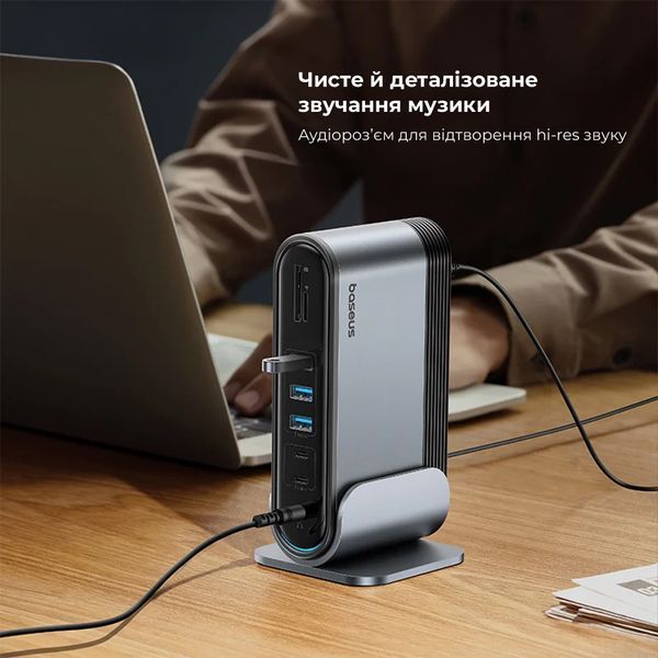 USB-хаб Baseus UnionJoy 17-Port Triple-Display Docking Station Space Grey（USB-C to HDMI4K@60Hz*2+DP4K@60Hz*1+USB3.0*3+USB-C3.0*2+USB2.0*2+PD*1+PC*1+ 398257127 фото