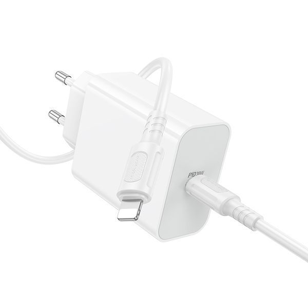 Мережевий зарядний пристрій BOROFONE BA107A Stellar single port PD30W charger set (C to iP) (EU) White 140831709 фото