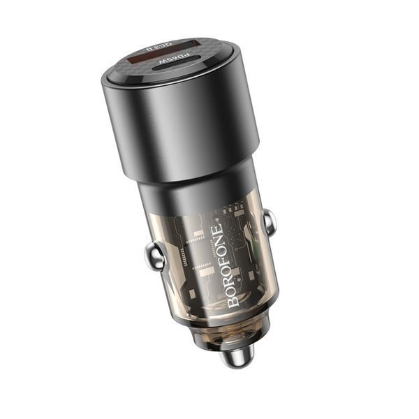 Автомобільний зарядний пристрій BOROFONE BZ20A Smart 83W dual port PD65W+QC3.0 car charger Transparent Black 952782788 фото