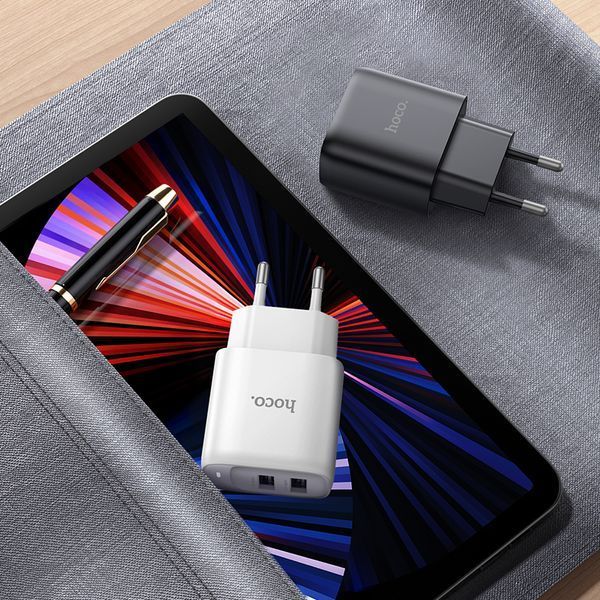 Сетевое зарядное устройство с кабелем HOCO C141A Smart dual-port charger set(Type-C) White 650617687 фото
