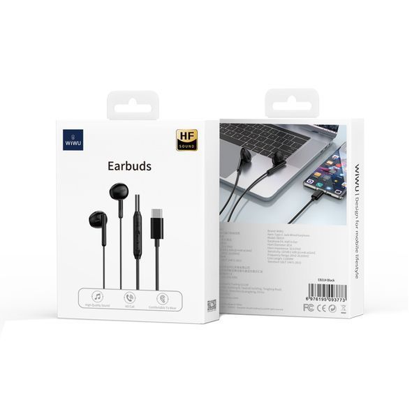 Навушники дротові WIWU EB314 Wired Earphone (Type-C) Black 819724680 фото