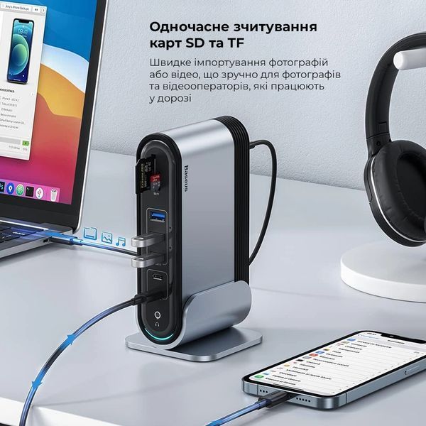 USB-хаб Baseus UnionJoy 17-Port Triple-Display Docking Station Space Grey（USB-C to HDMI4K@60Hz*2+DP4K@60Hz*1+USB3.0*3+USB-C3.0*2+USB2.0*2+PD*1+PC*1+ 398257127 фото