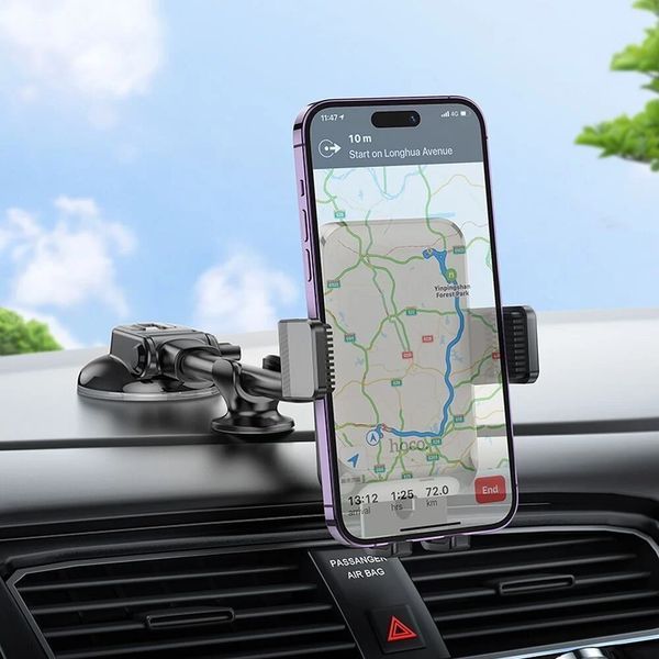 Автодержатель для телефона HOCO H27 Rock push-type car holder(center console) Black gray 487412033 фото