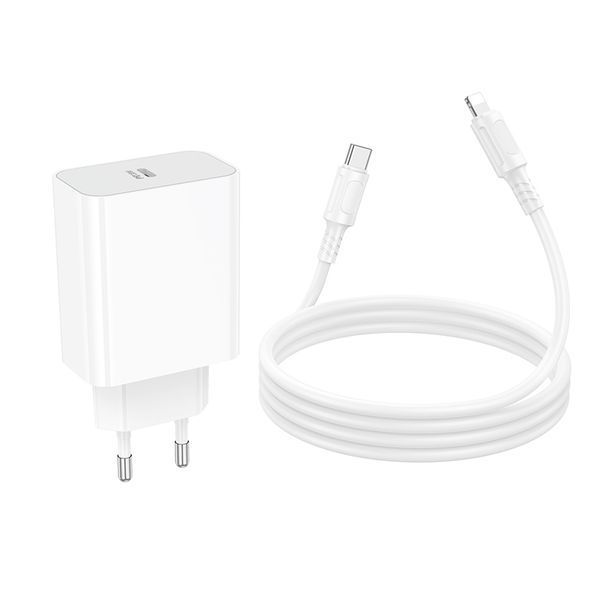 Мережевий зарядний пристрій BOROFONE BA107A Stellar single port PD30W charger set (C to iP) (EU) White 140831709 фото