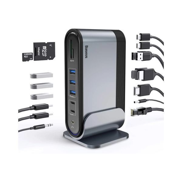 USB-хаб Baseus UnionJoy 17-Port Triple-Display Docking Station Space Grey（USB-C to HDMI4K@60Hz*2+DP4K@60Hz*1+USB3.0*3+USB-C3.0*2+USB2.0*2+PD*1+PC*1+ 398257127 фото