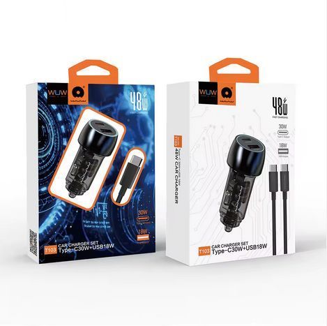 Автомобільний зарядний пристрій WUW-T103C PD 30W +QC 3.0 18W black 907325429 фото