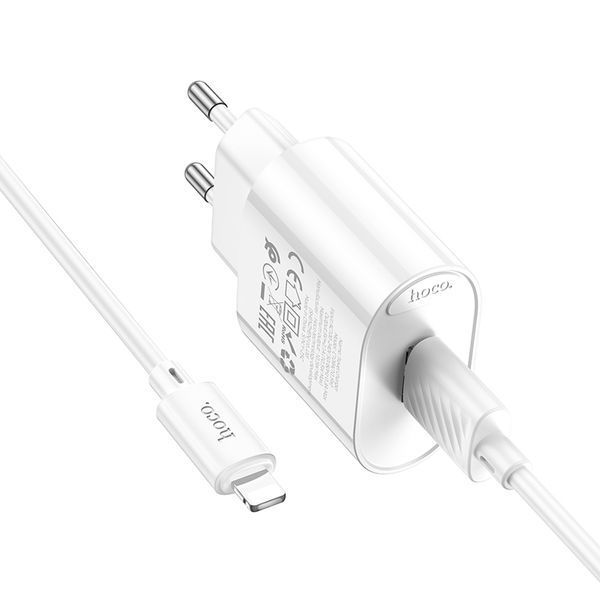 Сетевое зарядное устройство с кабелем HOCO C109A(10.5W) Fighter single port charger set(iP) White 896058919 фото