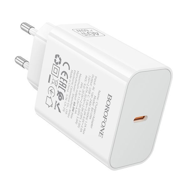 Мережевий зарядний пристрій BOROFONE BA109A Star single port PD40W charger (EU) White 558620683 фото