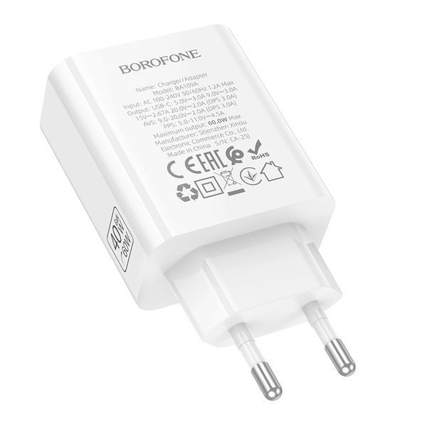 Мережевий зарядний пристрій BOROFONE BA109A Star single port PD40W charger (EU) White 558620683 фото