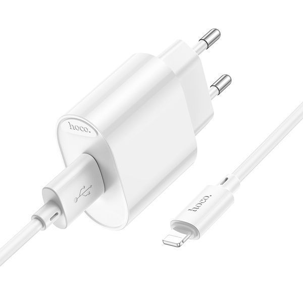 Сетевое зарядное устройство с кабелем HOCO C109A(10.5W) Fighter single port charger set(iP) White 896058919 фото