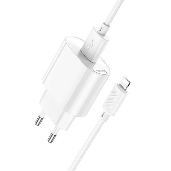 Сетевое зарядное устройство с кабелем HOCO C109A(10.5W) Fighter single port charger set(iP) White 896058919 фото