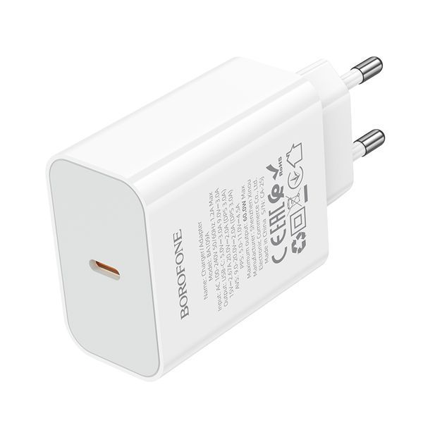 Мережевий зарядний пристрій BOROFONE BA109A Star single port PD40W charger (EU) White 558620683 фото