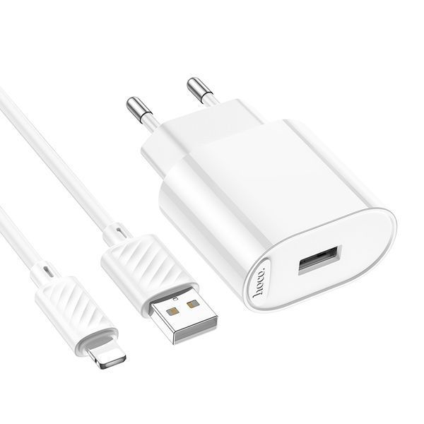 Сетевое зарядное устройство с кабелем HOCO C109A(10.5W) Fighter single port charger set(iP) White 896058919 фото